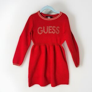 GUESS Girls Size 5T Red Long Sleeve Sweater Dress Crewneck Knit